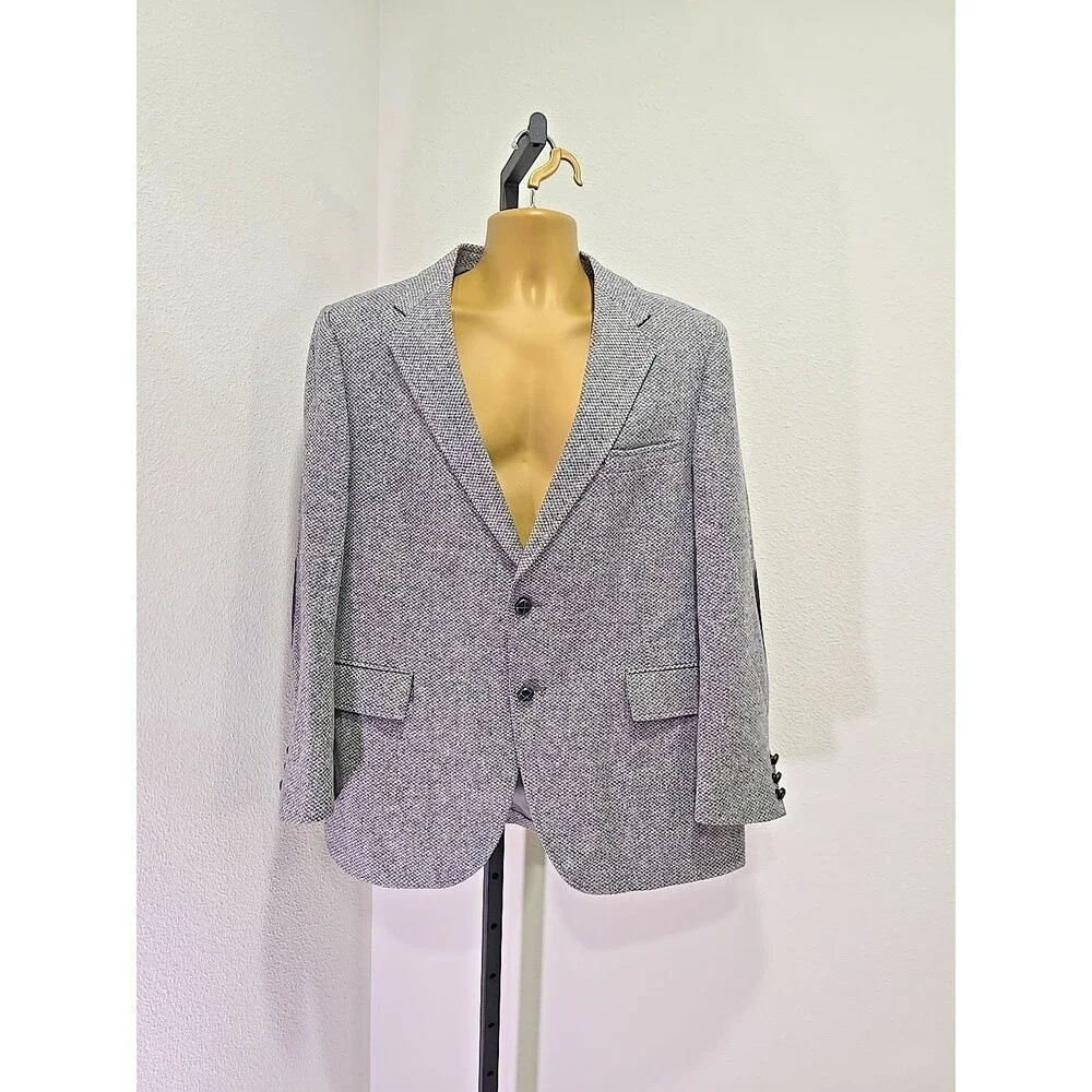 Shefford Anderson Little Wool Blue Tweed Blazer 44R Mens Elbow Patch Classic USA